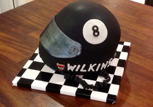go-kart cakes with karting helmet